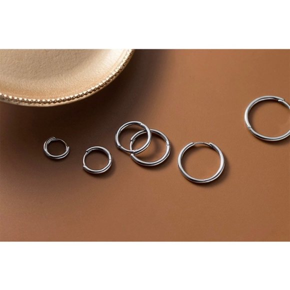 Plain silver small hoop earrings-silver 15mm-SH001 - Picture 7 of 7